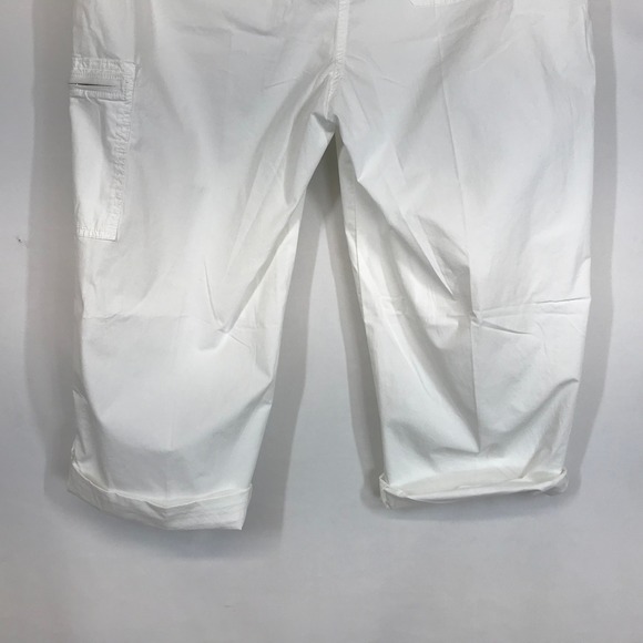 Chicos White Capris Cropped Cargo Pants  Size 18 Elastic Waist Side Zip Pocket - Picture 6 of 11